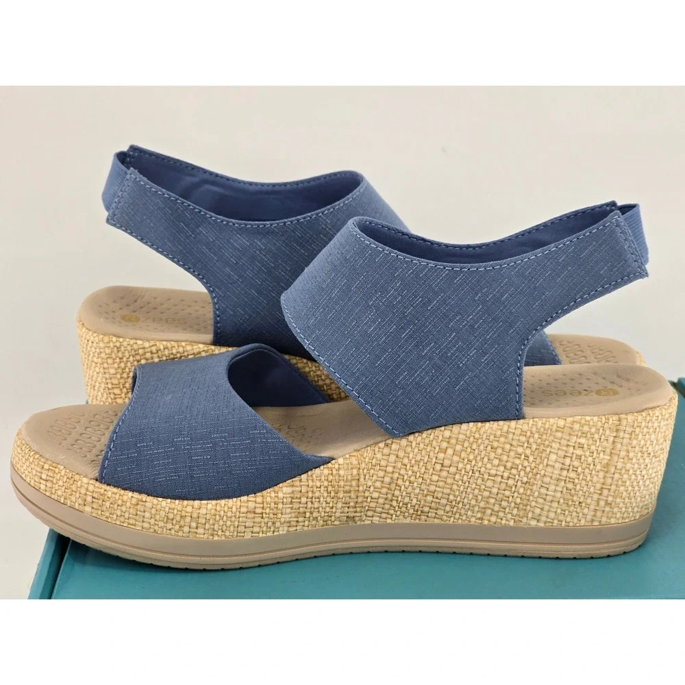 Bzees Reveal Wedge Sandals Womens 8.5W Blue Stretch Espadrille - NEW